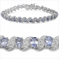 Preview: Weiße Diamanten / Tansanit Armband-Silber Rhodiniert-35 Edelsteinen-5,53 Karat