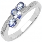 Preview: Edler Diamant/Tansanit Ring-925 Sterling Silber Rhodiniert-0,61 Karat