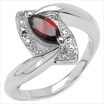 Diamant/Granat-Ring-925 Sterling Silber Rhodiniert-0,86 Karat