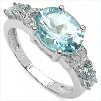Exotischer Diamant/Blautopas-Ring-925Sil.Rhod.3,77Karat