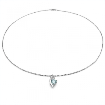 Collier/ Halskette mit 5 Diamanten/ Blautopas-Anhänger-0,53 Karat