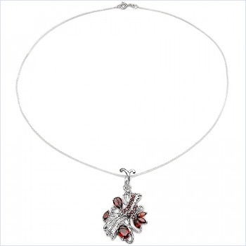 Designer-Collier/Kette Granat Anhänger 925 Silber Rhodiniert