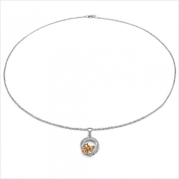 Collier/ Halskette mit Diamant/Orange Saphire-Anhänger-0,81 Karat
