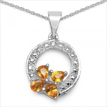 Collier/ Halskette mit Diamant/Orange Saphire-Anhänger-0,81 Karat