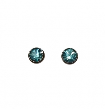 Runde, blaue Kristall Ohrringe, 4mm mit Zargenfassung-Sterling Silber Rhodiniert