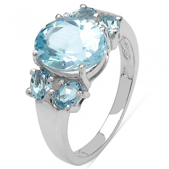 Strahlender Diamant/BlueTopas-Ring- 925 Sterling Silber-4,28 Karat