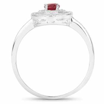 Zirkonia Ring rot/weiß- 925 Sterling Silber Rhodiniert-45 Steine