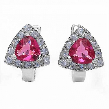 Ohrringe Pink/Weiße Zirkonia-Trillion/Dreiecke-30 Steine-925 Silber-Rhodiniert