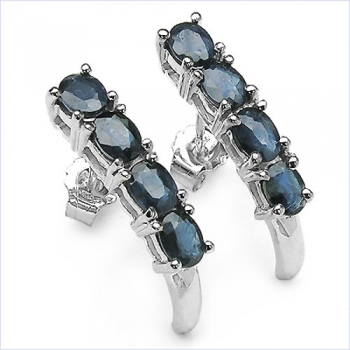 Ohrringe-2 Karat-mit 8 Blue Saphiren 925 Silber Rhodiniert