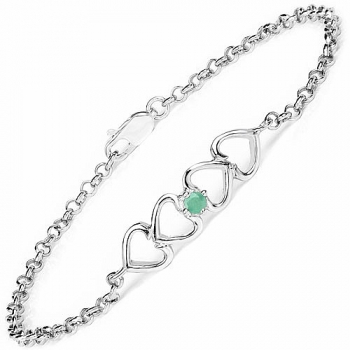Edles Smaragd (Emerald)-Herzen-Armband 0,10 Karat-Sterling Silber