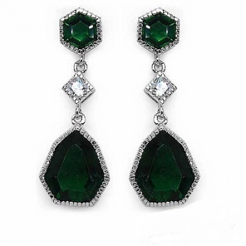 Ohrringe/Ohrhänger smaragd-grüne Zirkonia -925 Silber-Rhodiniert-12,00 Karat