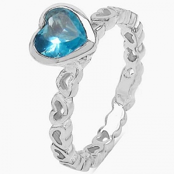 Herz-Ring Blautopas-Zirkonia-925 Sterling Silber-Rhodiniert-1,18 Karat