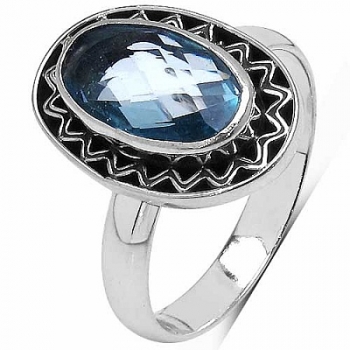 Antiker Blautopas-Ring-925 Sterling Silber-Rhodiniert-4,00 Karat
