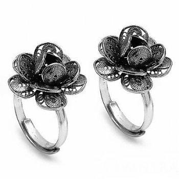 Zehenring/Fußschmuck Blume/Rose-925 Sterling Silber geschwärzt