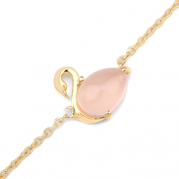 Fußkette Glücksbringer-rosa Schwan-Rosenquarz 1,90 Karat-Silber/Gold