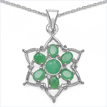 Collier/Kette mit Anhänger Stern-Smaragd/Emerald 2,35 Karat-Silber Rhodiniert