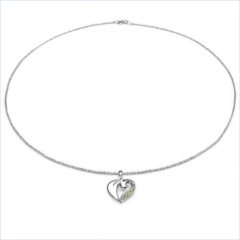 Collier/Kette mit grünem Peridot-Herz Anhänger 925-Silber Rhodiniert