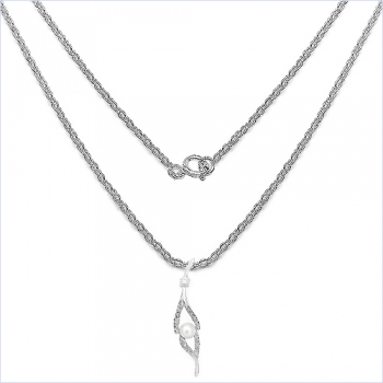 Collier/Halskette Silber mit elegantem Perle/Zirkonia-Anhänger