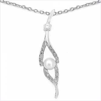 Collier/Halskette Silber mit elegantem Perle/Zirkonia-Anhänger