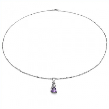 B-Ware-Collier/ Halskette mit 3 Diamanten/Saphir-Anhänger-Silb.-0,53 Karat