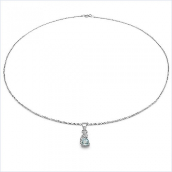Collier/ Halskette mit 3 Diamanten/Blau-Topas-Anhänger