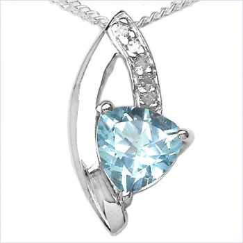Collier/ Halskette mit 5 Diamanten/ Aquamarin-Anhänger-0,53 Karat