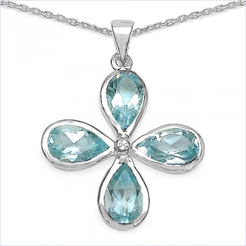 Collier/ Halskette mit Diamant/ Blautopas-Anhänger Blume/Blüte 4.02 Karat