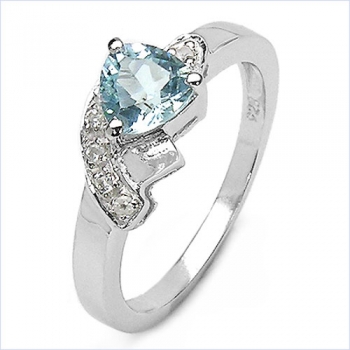 B-Ware-Diamant-Blue Topas-Ring- 925 Sterling Silber Rhodiniert