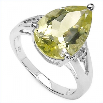 Diamant/Lemon Quarz-Ring-925 Sterling Silber Rhodiniert