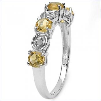Diamant/Citrin-Ring-925 Sterling Silber Rhodiniert