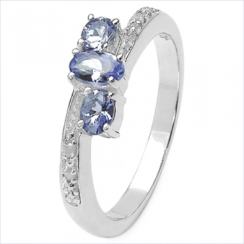 Edler Diamant/Tansanit Ring-925 Sterling Silber Rhodiniert-0,61 Karat
