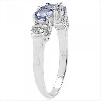 Edler Diamant/Tansanit Ring-925 Sterling Silber Rhodiniert-0,80 Karat