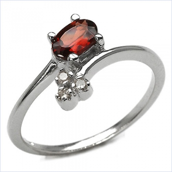 Diamant/Granat-Ring-925 Sterling Silber Rhodiniert