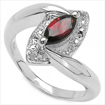 Diamant/Granat-Ring-925 Sterling Silber Rhodiniert-0,86 Karat