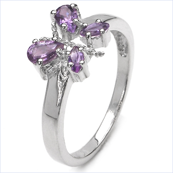 Amethyst-Schmetterling-Ring-925 Silber Rhodiniert