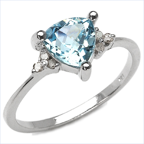 Edler Diamant / Blue Topas- Ring - 925 Sterling Silber-Rhodiniert in 1,31 Karat