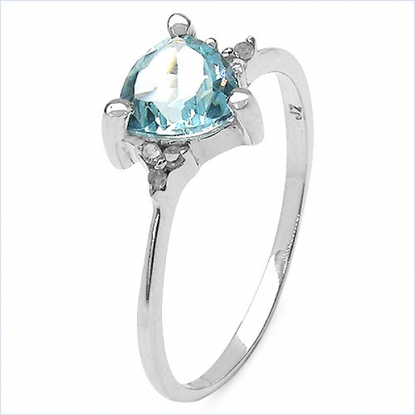 Edler Diamant / Blue Topas- Ring - 925 Sterling Silber-Rhodiniert in 1,31 Karat