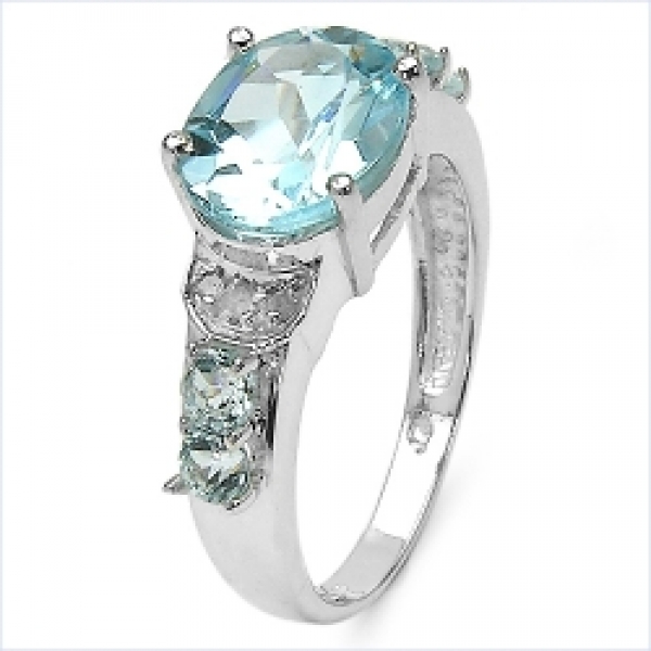 Exotischer Diamant/Blautopas-Ring-925Sil.Rhod.3,77Karat