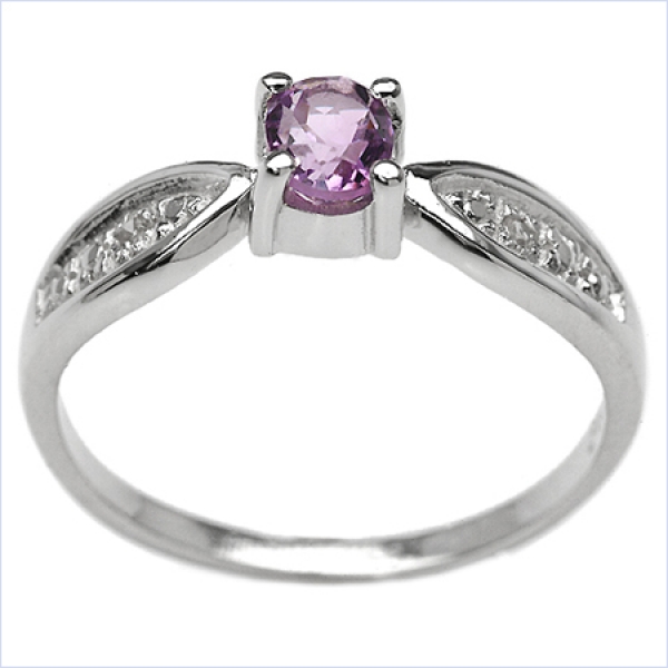 Diamant/Amethyst-Ring-925 Sterling Silber Rhodiniert