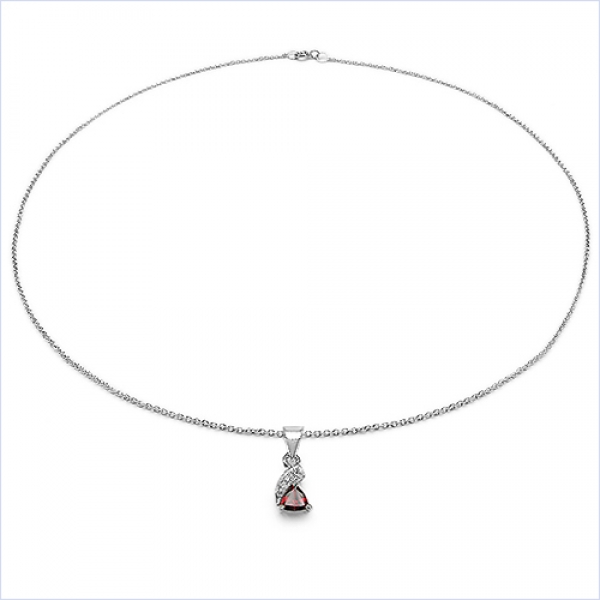 Collier/ Halskette mit 3 Diamanten/Granat-Anhänger-Silber Rh.