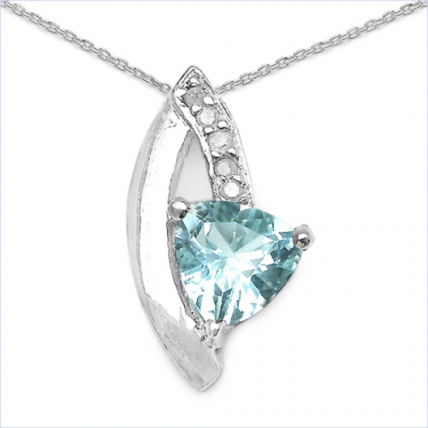 Collier/ Halskette mit 5 Diamanten/ Blautopas-Anhänger-0,53 Karat