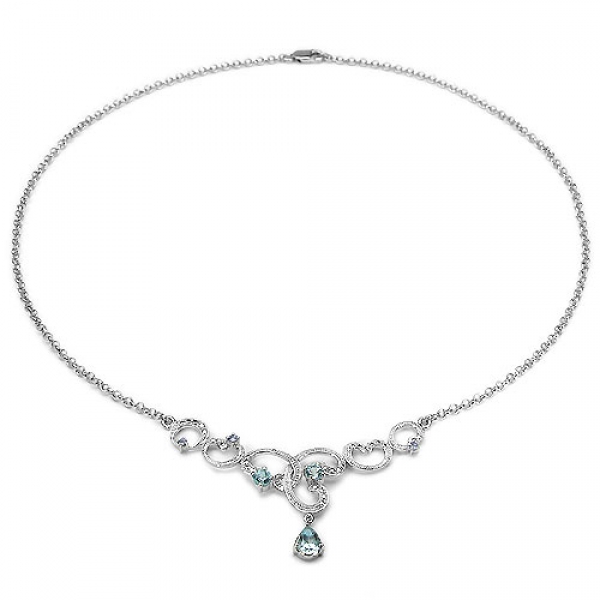 Elegantes Collier/Kette mit Granat/Tansanit-Silber-Rhodiniert