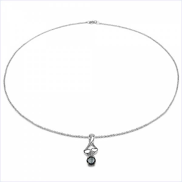 Collier/Halskette mit Saphir-Anhänger-1,10 Karat-Silber Rhodiniert