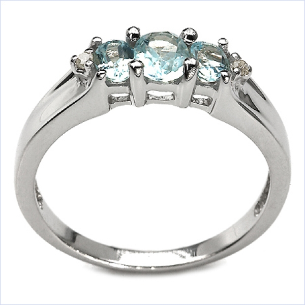 Edler Diamant/Blau-Topas-Ring-925 Sterling Silber Rhod.-1,02 Karat