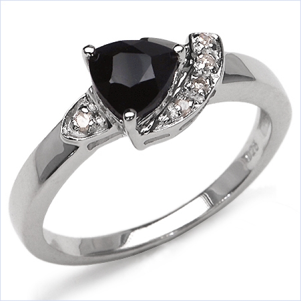B-Ware-Diamant-Black Saphir-Ring-925 St.Silber Rhodiniert-0,85 Karat