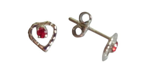 Herzen-Kristall Ohrringe mit roten Steinen- 925 Sterling Silber Rhodiniert