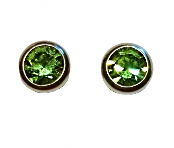 Runde, grüne Kristall Ohrringe, 4mm mit Zargenfassung-Sterling Silber Rhodiniert