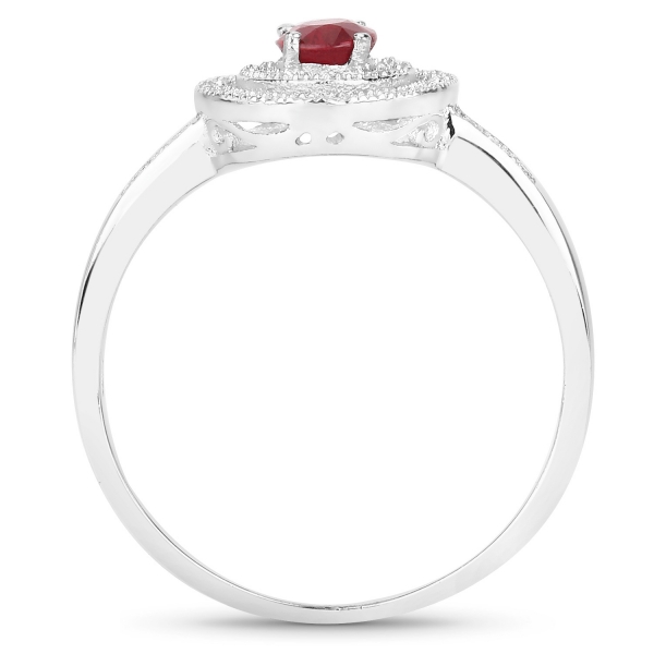 Zirkonia Ring rot/weiß- 925 Sterling Silber Rhodiniert-45 Steine