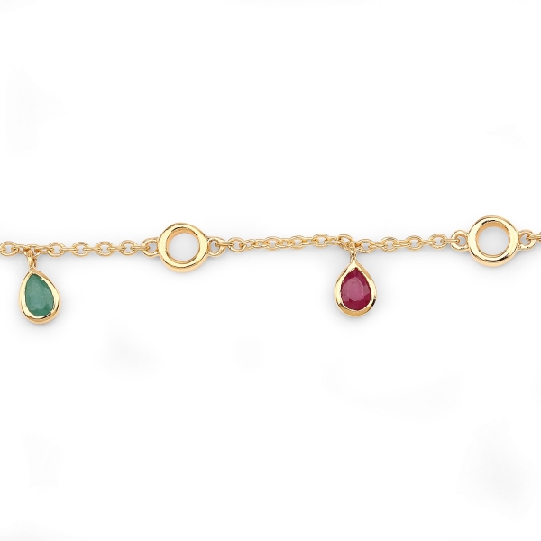 Armband/Armbändchen-Echte Smaragde, Rubine,Blaue Saphire-Silber/Gold-5,23 Karat-Länge 18,5cm