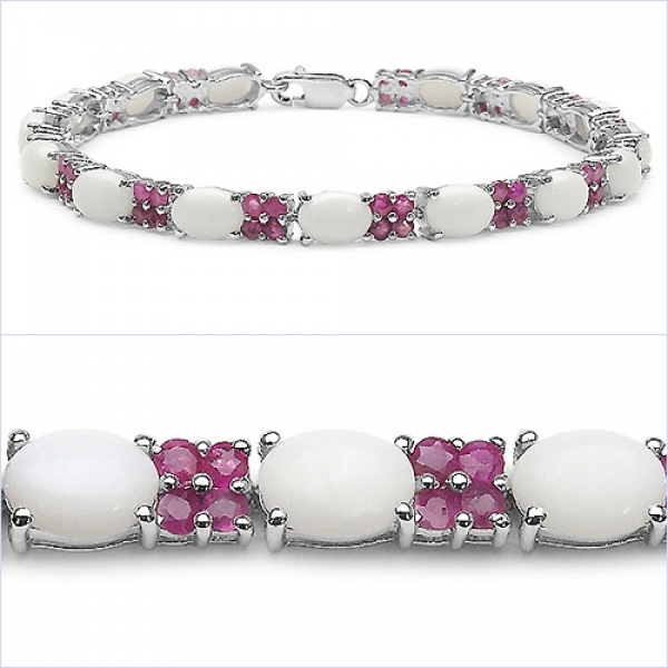 Rubin/Opal Armband-75 Edelsteine-925 Silber Rhodin.-10,50Karat